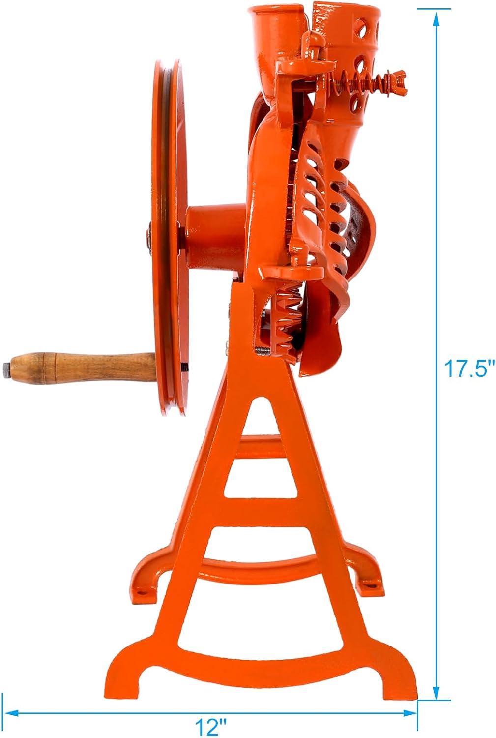 Heavy Duty Orange Cast Iron Hand Corn Sheller with Wooden Handle