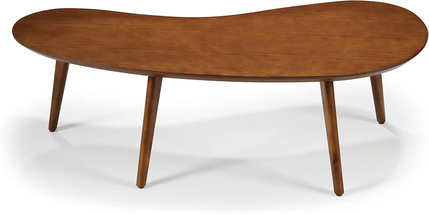 Mid-Century Modern Castanho Pine Wood Oval Coffee Table