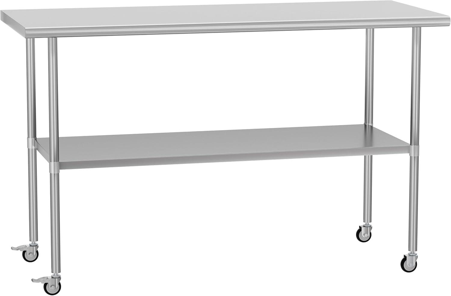 60-Inch Stainless Steel Work Table with Wheels and Undershelf