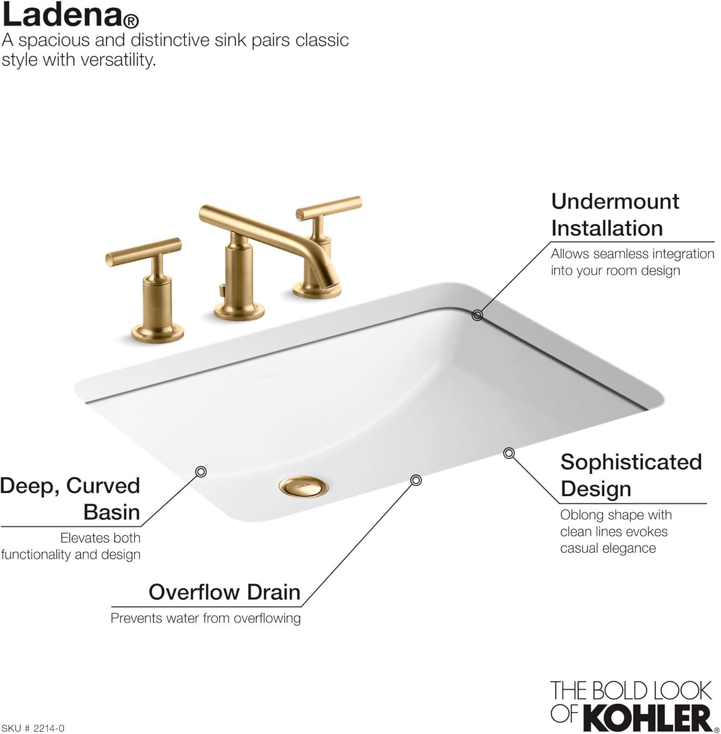 Ladena® Finish Vitreous China Rectangular Undermount Bathroom Sink with Overflow