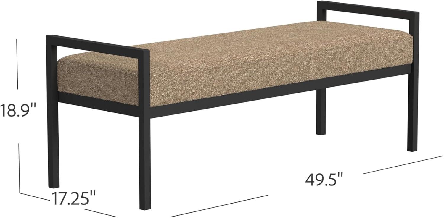 Modern Metal Faux Shearling Bench Brown - HomePop