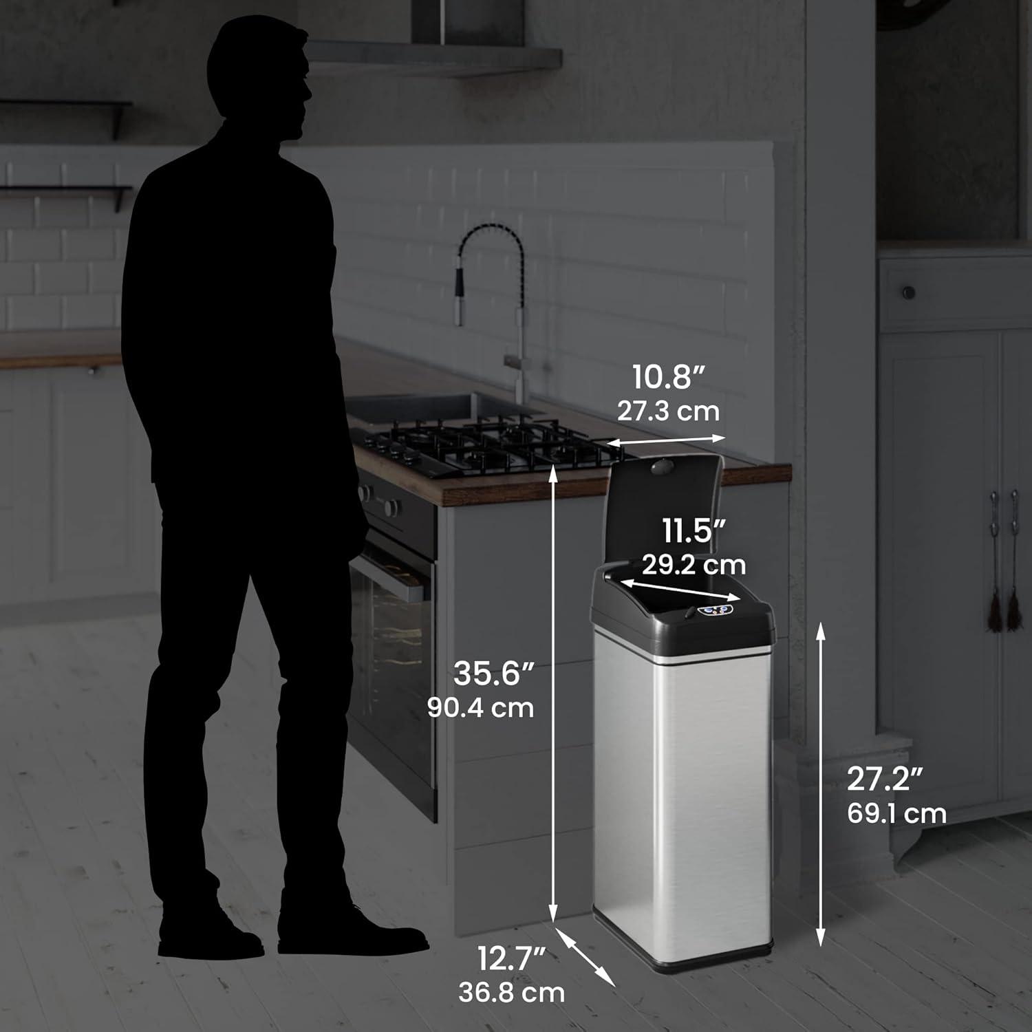 Acute Touchless Stainless Steel 13 Gallon Motion Sensor Trash Can