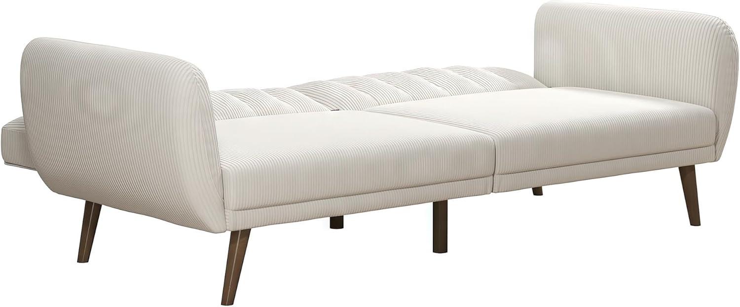 Ivory Corduroy Faux Leather Sleeper Sofa with Wood Legs