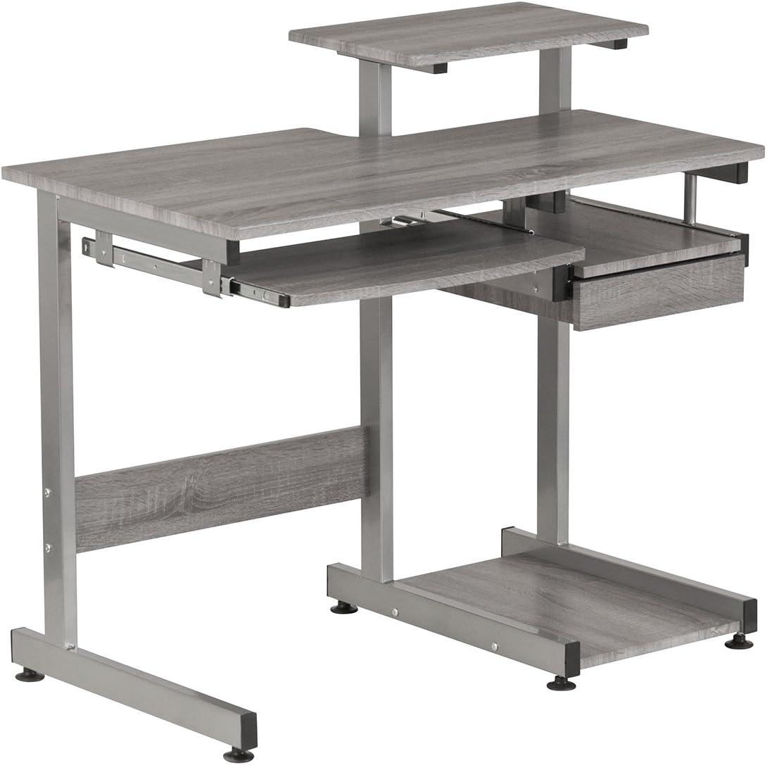 Complete Computer Workstation Desk Gray - Techni Mobili: With Drawer, Steel Frame, MDF Surface