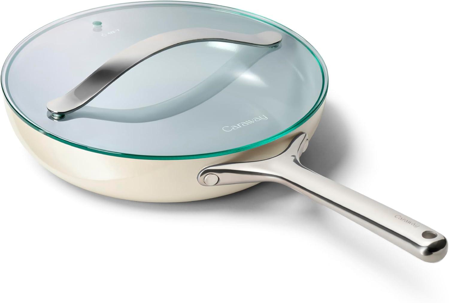 Caraway Home 10.5" Fry Pan Marigold: Nonstick Ceramic, Stainless Steel Handle, Oven-Safe, Induction Compatible