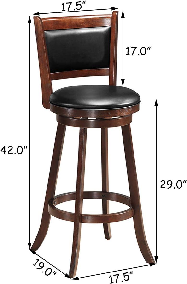 Costway Set of 2 29'' Swivel Bar Height Stool Wood Dining Chair Upholstered Seat Panel Back Espresso