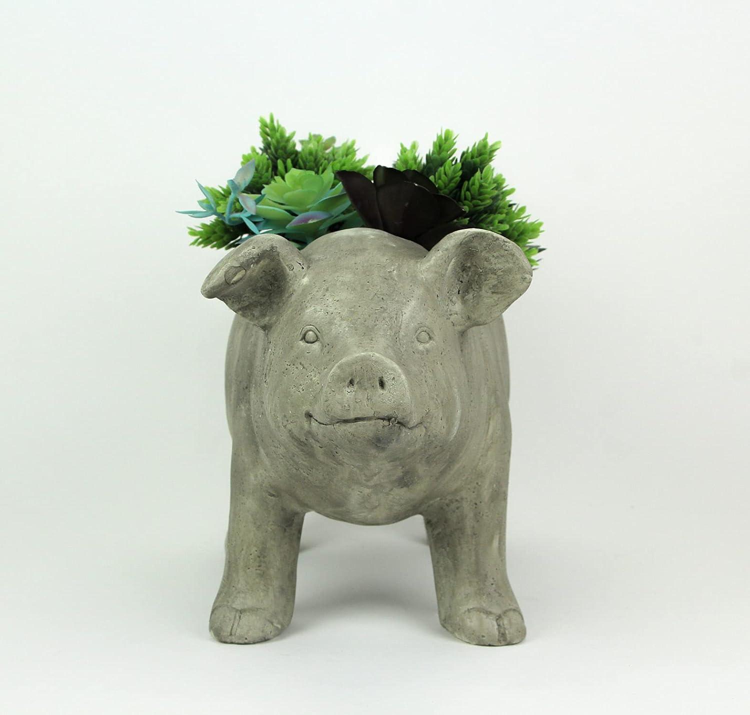 Zeckos Weathered Gray Resin Smiling Pig Planter Outdoor Décor 17 inch