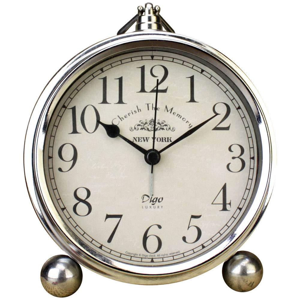 Vintage Table Clock, Iron European Style Desk Clock Battery Operated Non-Ticking Mantle Clock for Home Decor