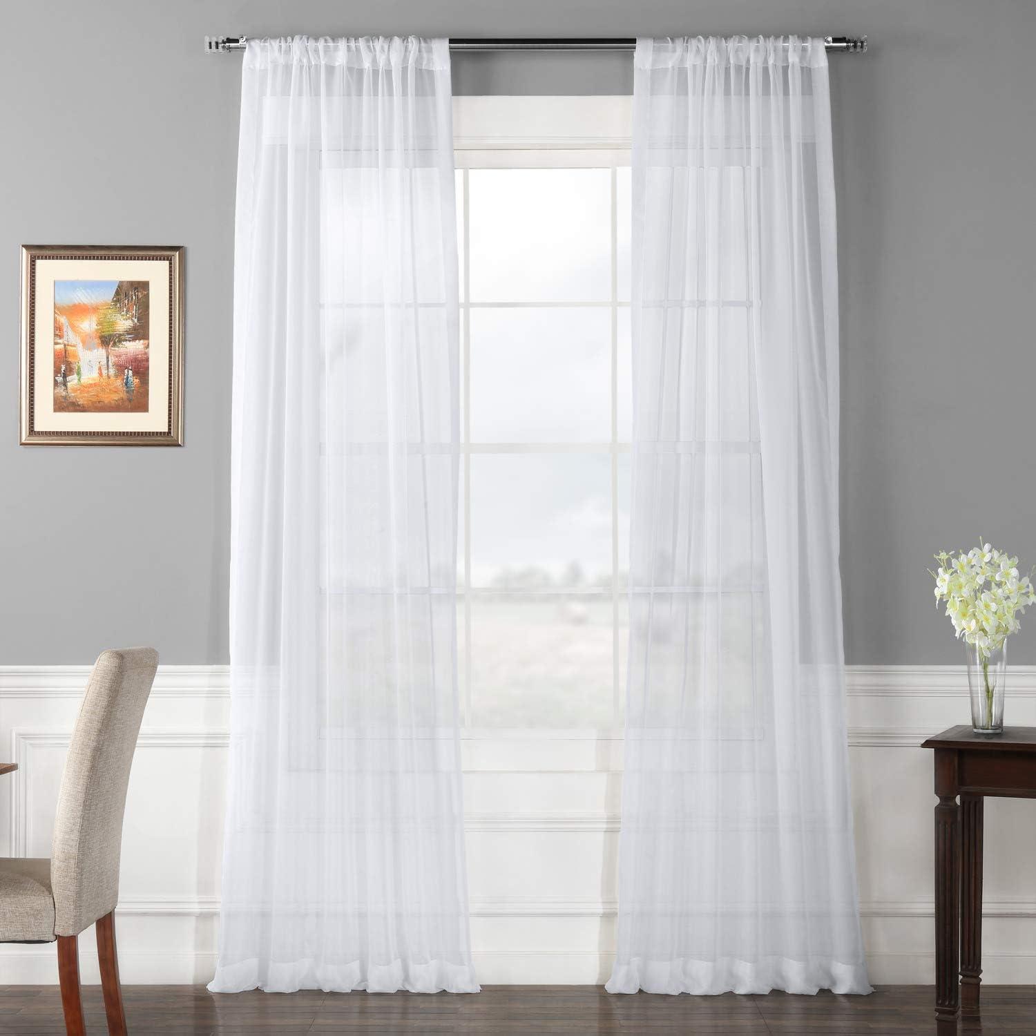 Solid White Sheer Rod Pocket Back Tab Curtains, 50 x 120 Inch