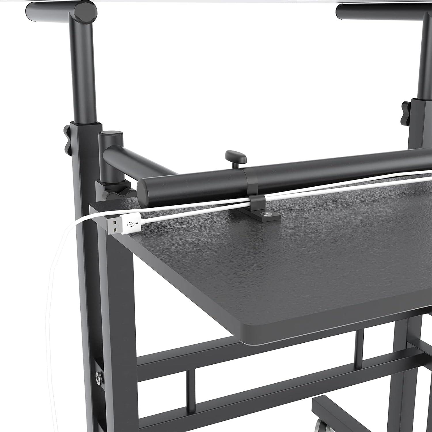 QuellQuest Adjustable Laptop Desk with Wheels Home Office Workstation Rolling White Table Laptop Cart for Standing or Sitting