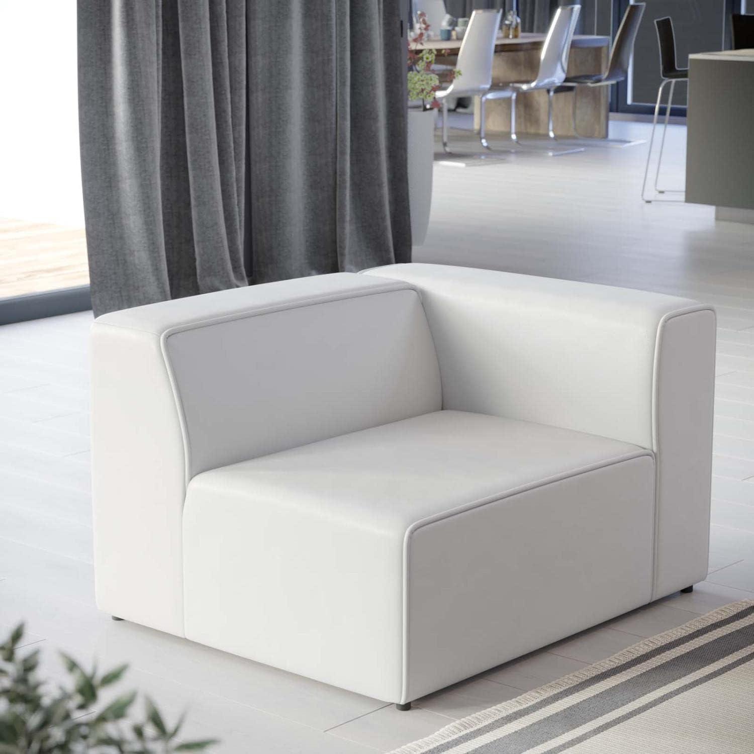 Modway Mingle Vegan Leather Right Armchair White: Modern Faux Leather, No Assembly, Wood Frame