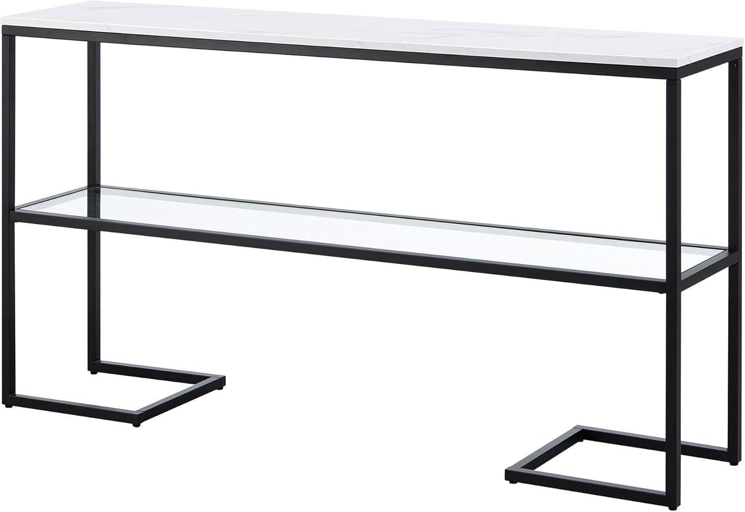 Evelyn&Zoe Errol 55" Wide Rectangular Console Table with Faux Marble Top, Blackened Bronze