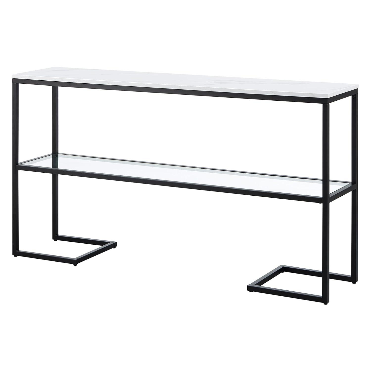 Evelyn&Zoe Errol 55" Wide Rectangular Console Table with Faux Marble Top, Blackened Bronze