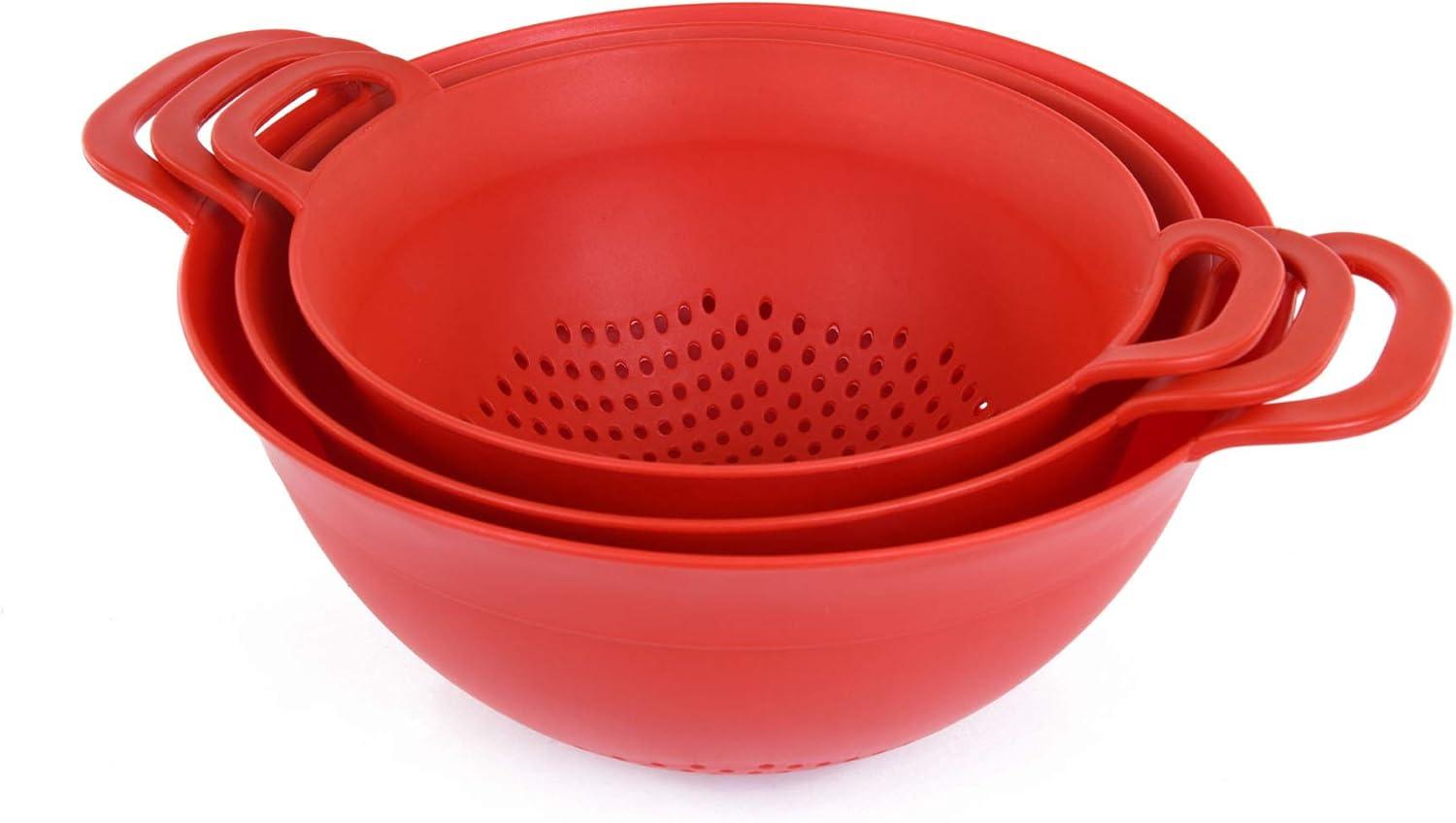 Plastic Strainer Colanders Set (3 Pack) (Red)