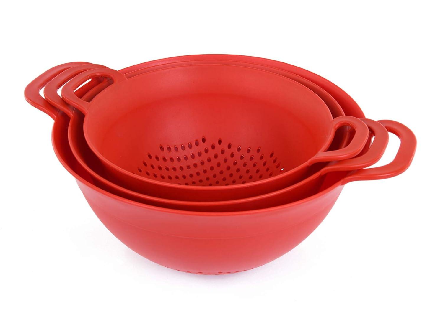 Plastic Strainer Colanders Set (3 Pack) (Red)