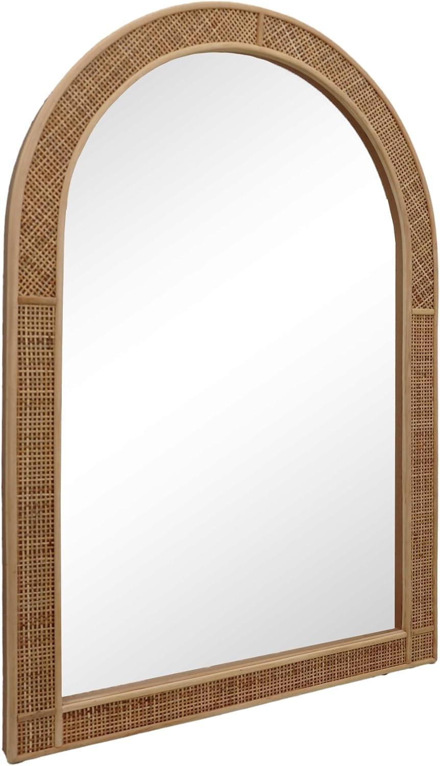 Parisloft Boho Arch Rattan Mirror - 25.5 x 37.4 Inch, Decorative Wall Mirror for Bathroom, Bedroom or Living Room, Natural