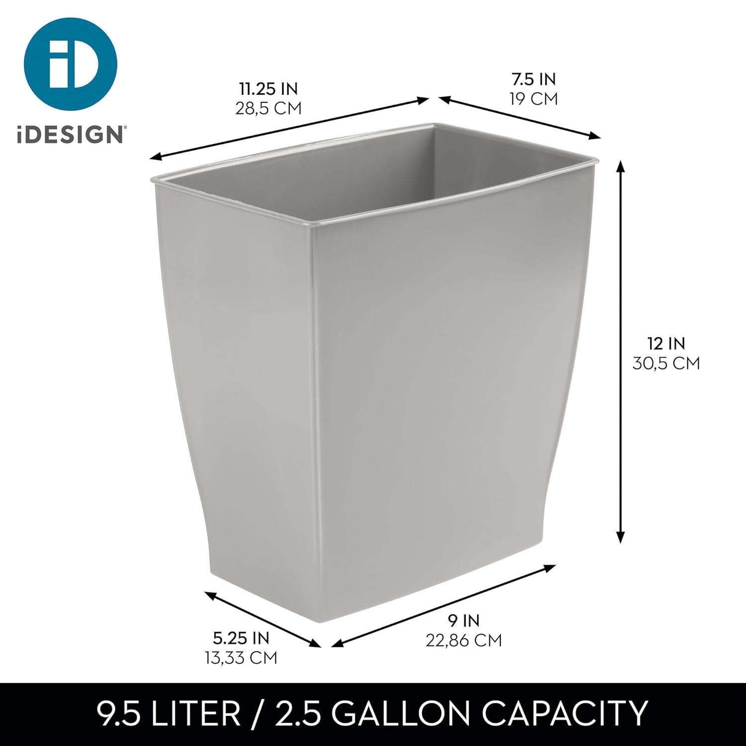 iDesign Mono BPA-Free Plastic Rectangular Waste Basket - 11.25" x 7.5" x 12", Gray