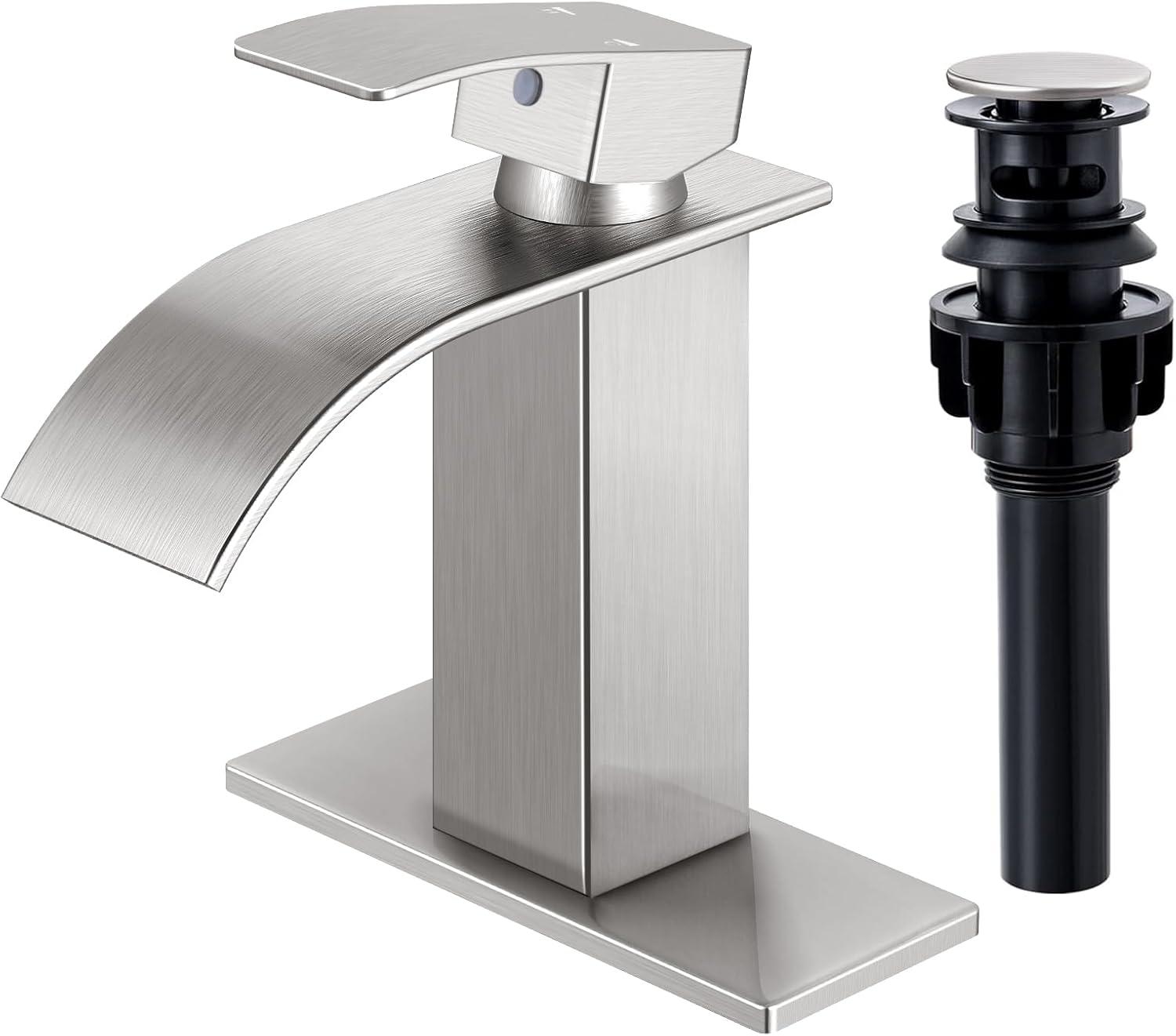 Brushed Nickel Single Handle Waterfall Bathroom Faucet