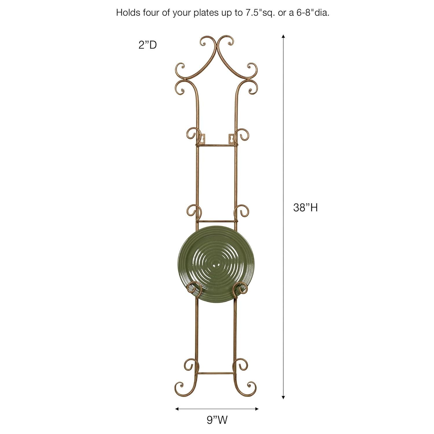 Touch of Class Regalla Petite Plate Rack - Vertical Plate Display - Hanging Plate Rack - For 6-8" dia. Plates - Satin Gold Finish - Four-plate is 38 inches - Hardware Included