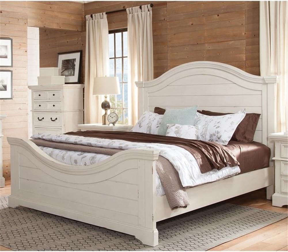 American Woodcrafters Stonebrook Antique White Wood King Panel Bed