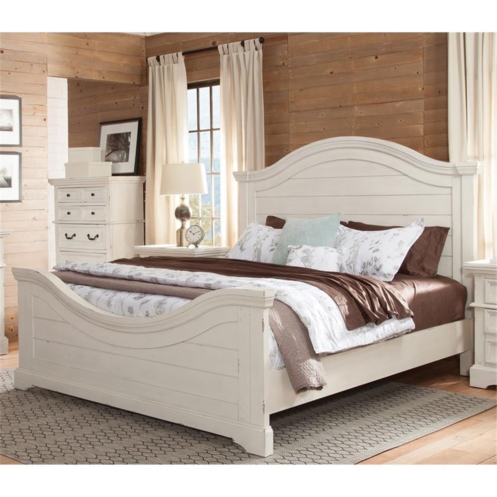 American Woodcrafters Stonebrook Antique White Wood King Panel Bed