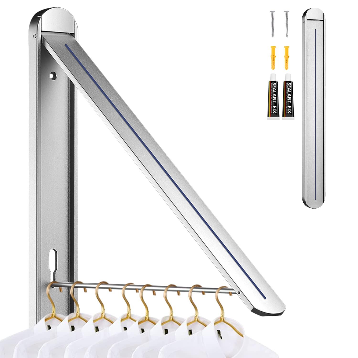 Clothes Drying Rack for Small Laundry Rooms, Clothes Drying Rack Folding Indoor, Wall Mounted Clothes Rack Foldable, (Aluminum, Silver)