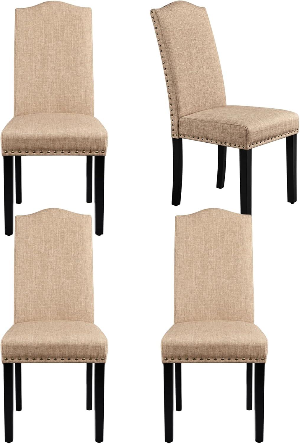 Yaheetech 4pcs Upholstered Fabric Dining Chairs with Solid Wood Legs For Dining Room