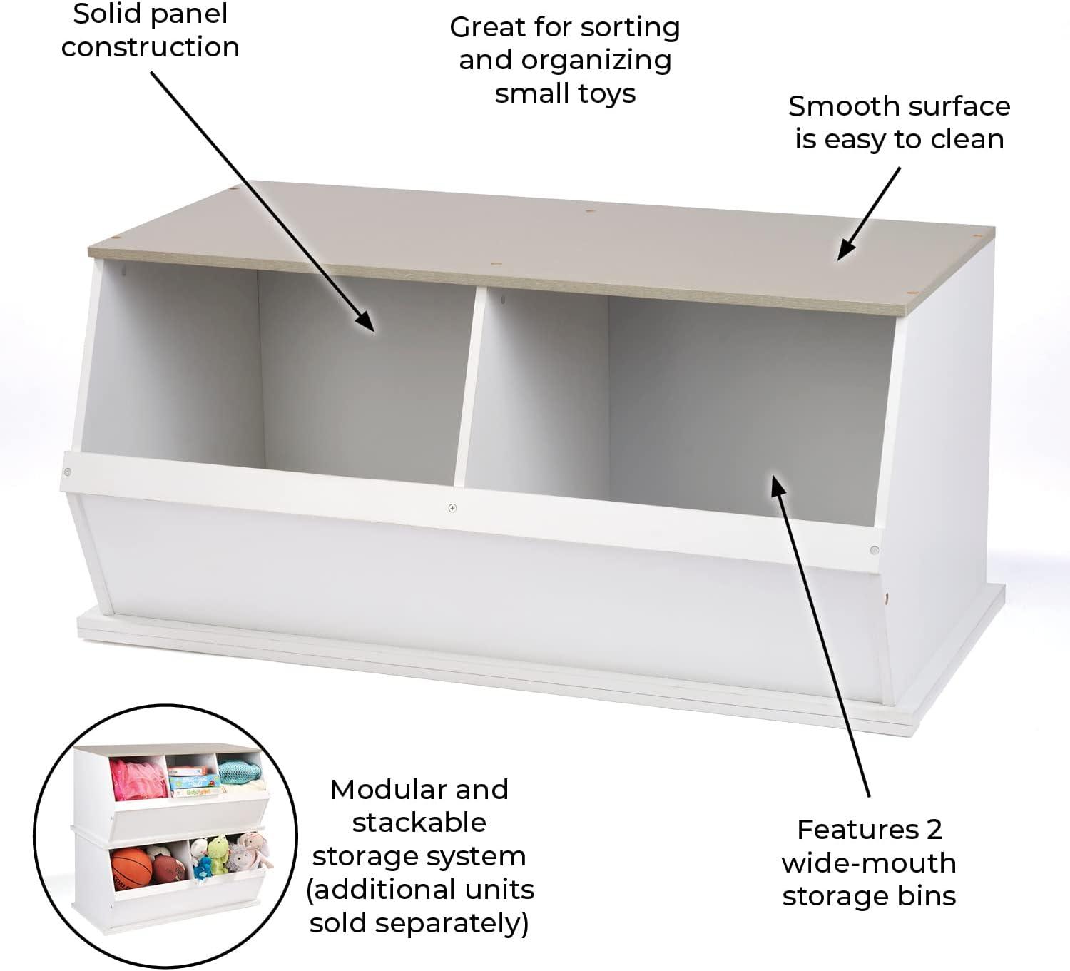 Badger Basket Two Bin Stackable Storage Cubby - White/Gray Woodgrain (White)