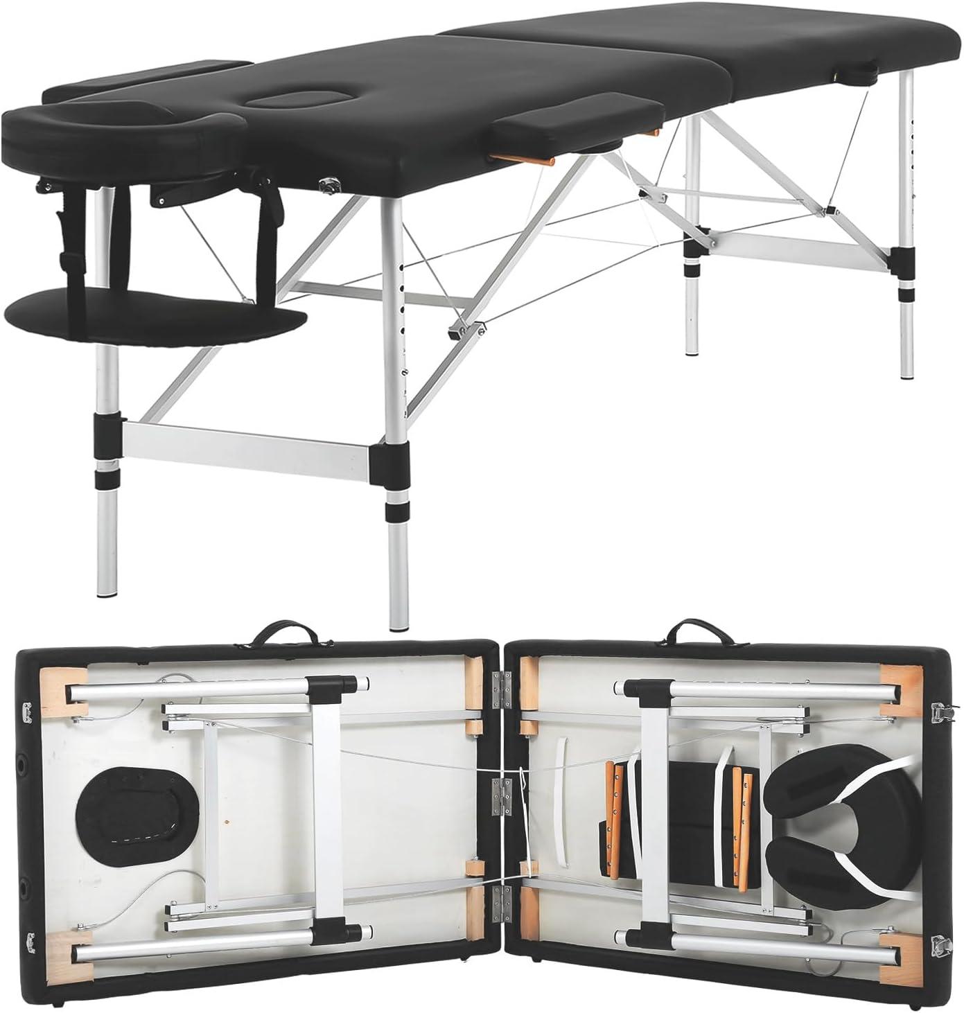 FDW Aluminium Portable Massage Table 73 Inch 2 Fold Height Adjustable W/Face Cradle ,Portable Carry Case Style Aluminium Massage Table