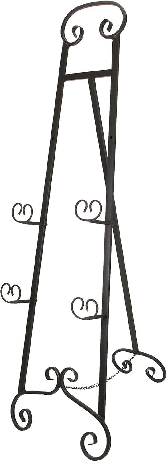 Large Bronze Finish Scroll Top Wrought Iron Art Easel - 50 Inches High - with 2 Sets of Adjustable Holders for Paintings, Artwork, Signs,  Decorative Pieces