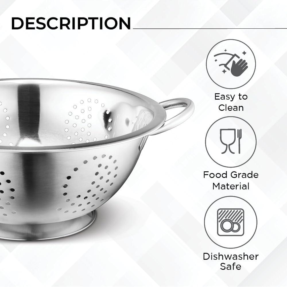 AVADOR Set of 3 Stainless Steel Colanders, Comes in 1. 3 and 5 Quart for all your Cooking | Baking | Prepping Needs