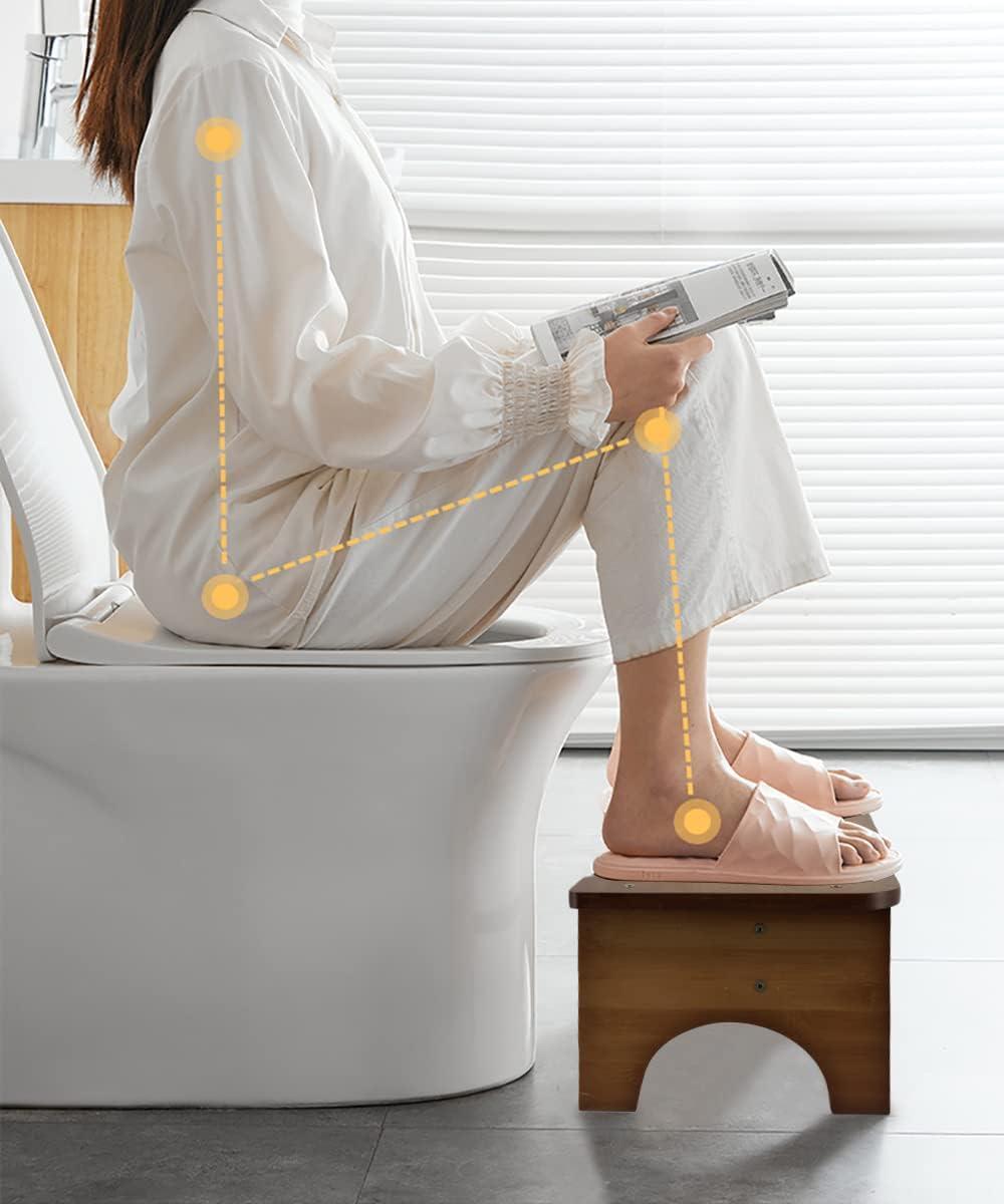 Bamboo Toilet Stool for Adults, 6.5" Toilet Stool Squat Adult Kids, Portable Simple Curve Squat Toilet Potty Stool, Non-Slip Poop Stool for Bathroom, Improve Squatting Posture and Comfort (Wood)