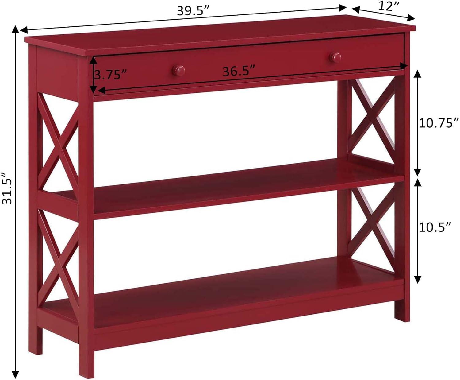 Oxford 1 Drawer Console Table with Shelves, Cranberry Red