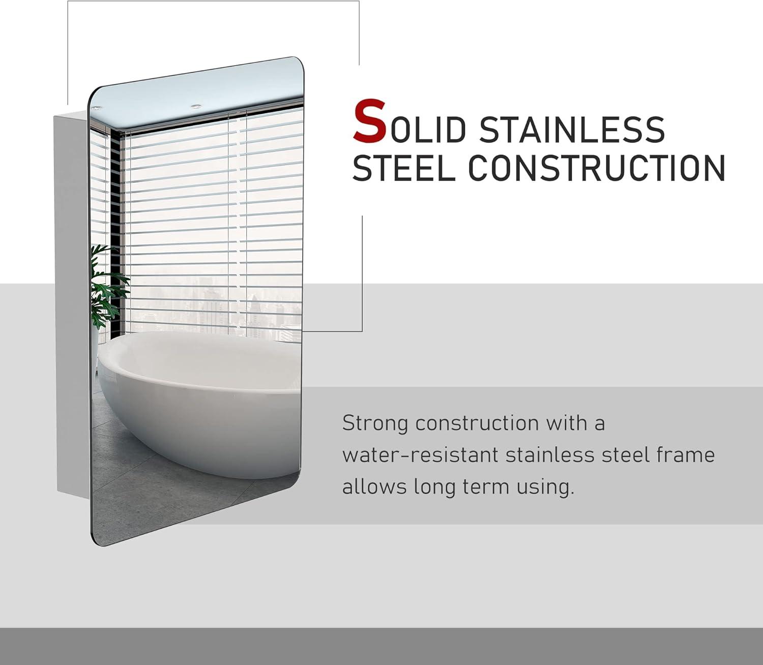 kleankin 18'' x 26'' Wall Mount Bathroom Medicine Cabinet Mirror Sliding Door with 3-Tier Storage Shelf, Stainless Steel, for Living Room Bedroom