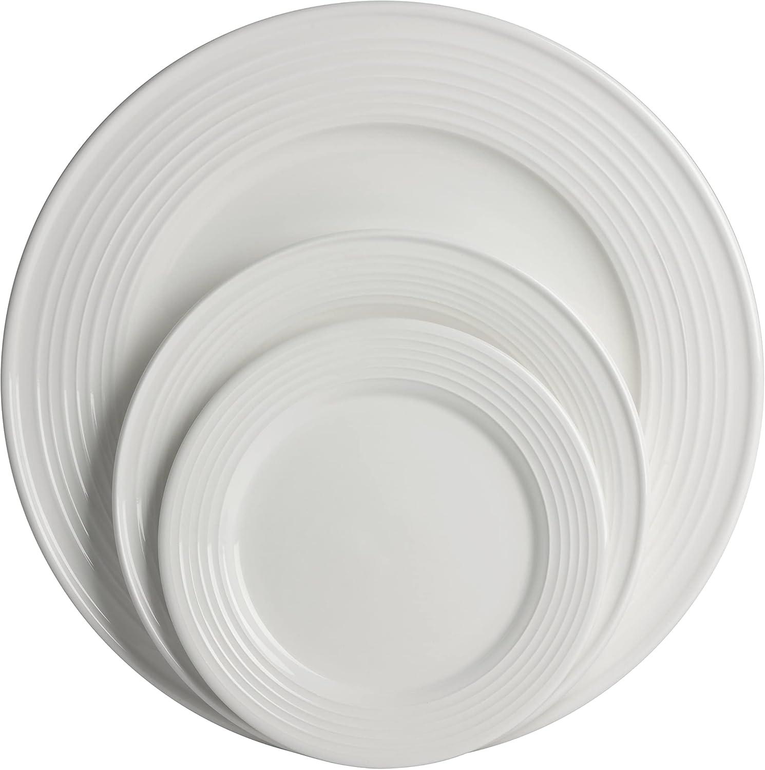 10 Strawberry Street Nova White Round 62-Piece Stoneware Dinnerware Set, Service for 6