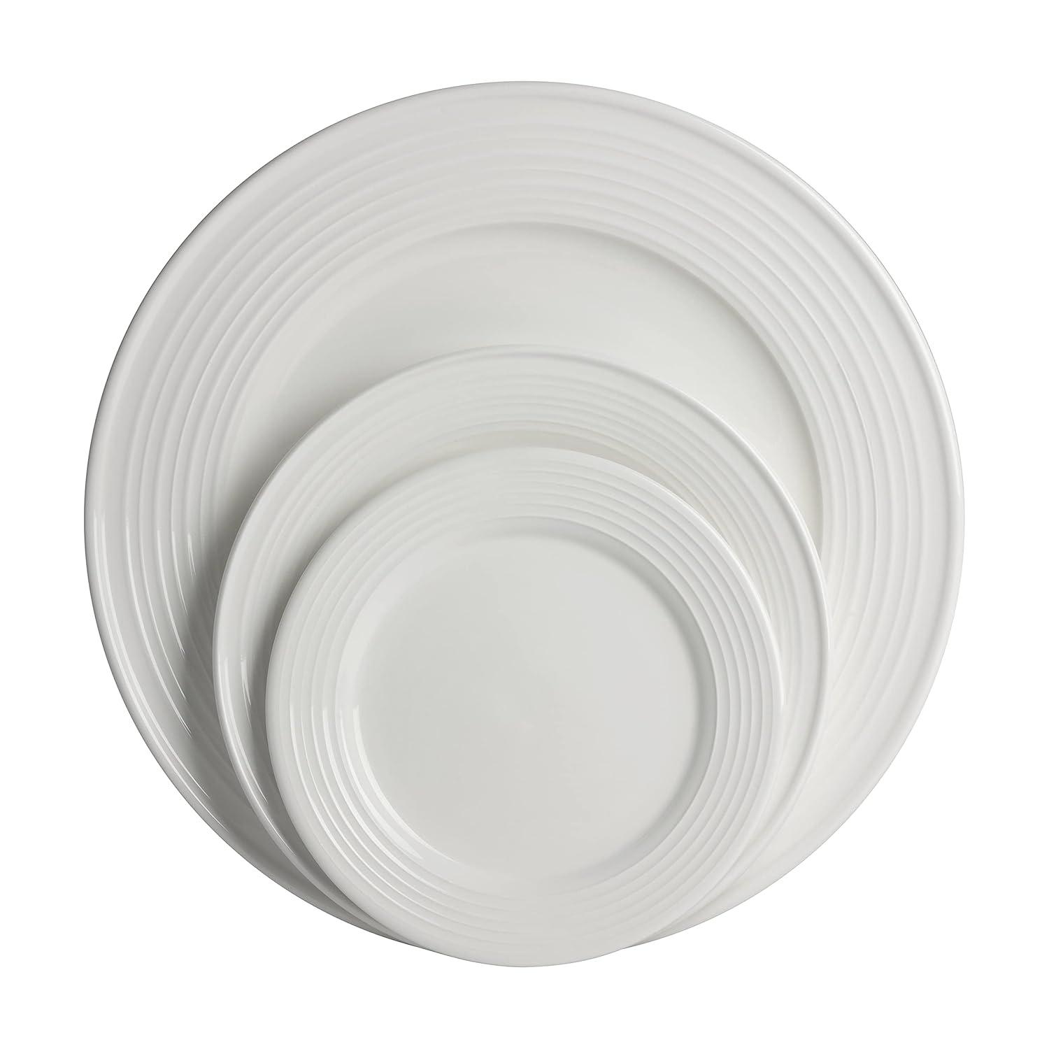 10 Strawberry Street Nova White Round 62-Piece Stoneware Dinnerware Set, Service for 6