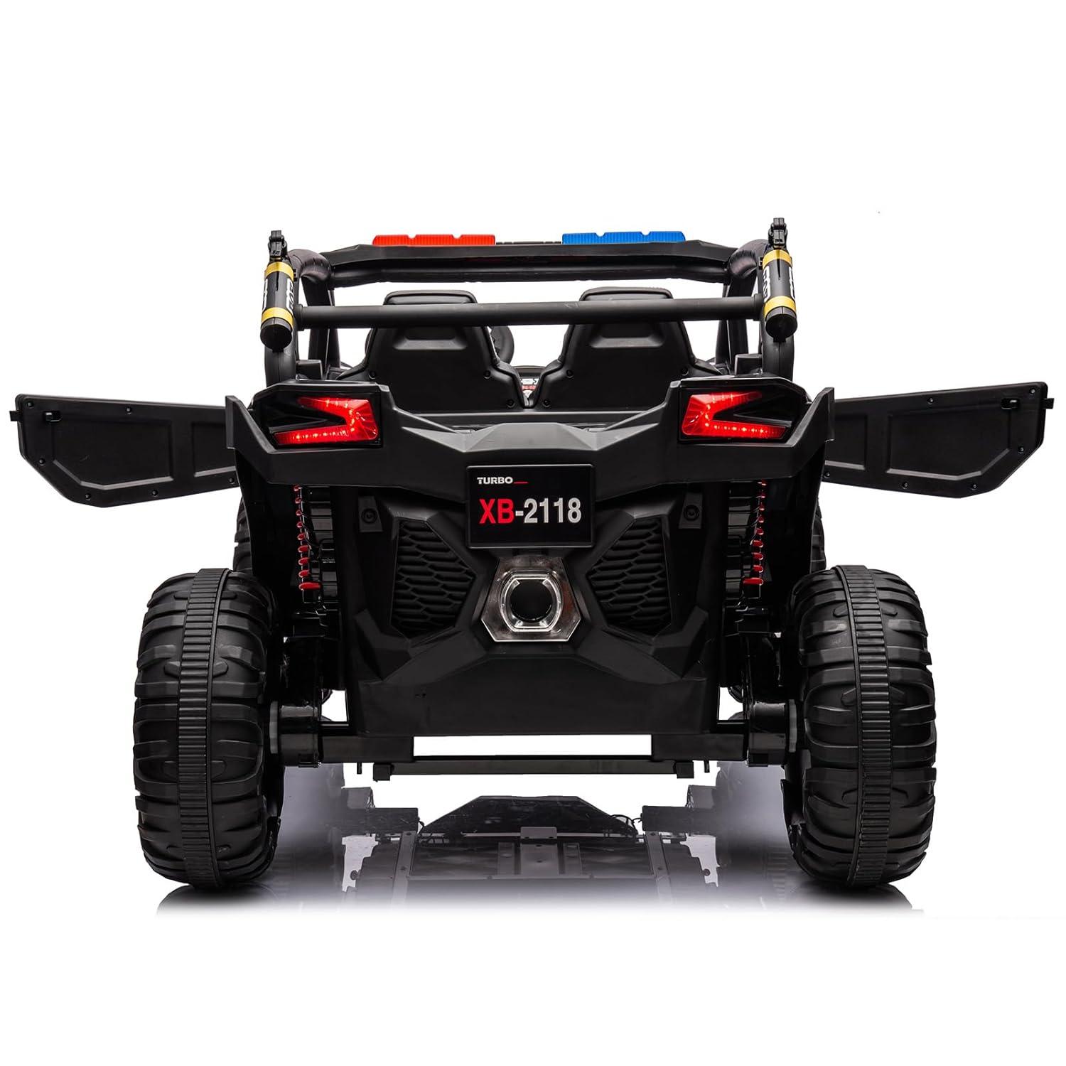 Huloretions Two Seater 24V Kids Ride on UTV Car, 4WD 300W Motors Powerful Electric Vehicle w/Remote Control, 4 Shock Absorbers, Leather Seats, Music and Lights, Electric Car for Kids