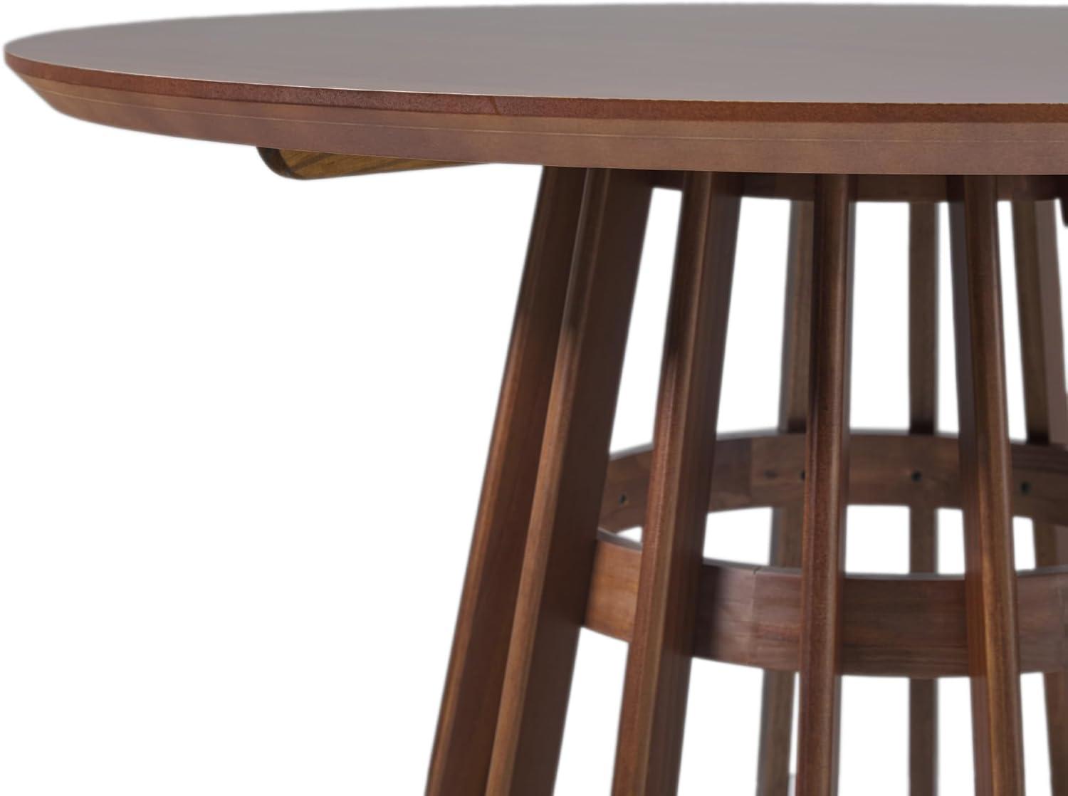 Brown Pine Wood Round Dining Table with Slatted Pedestal Base