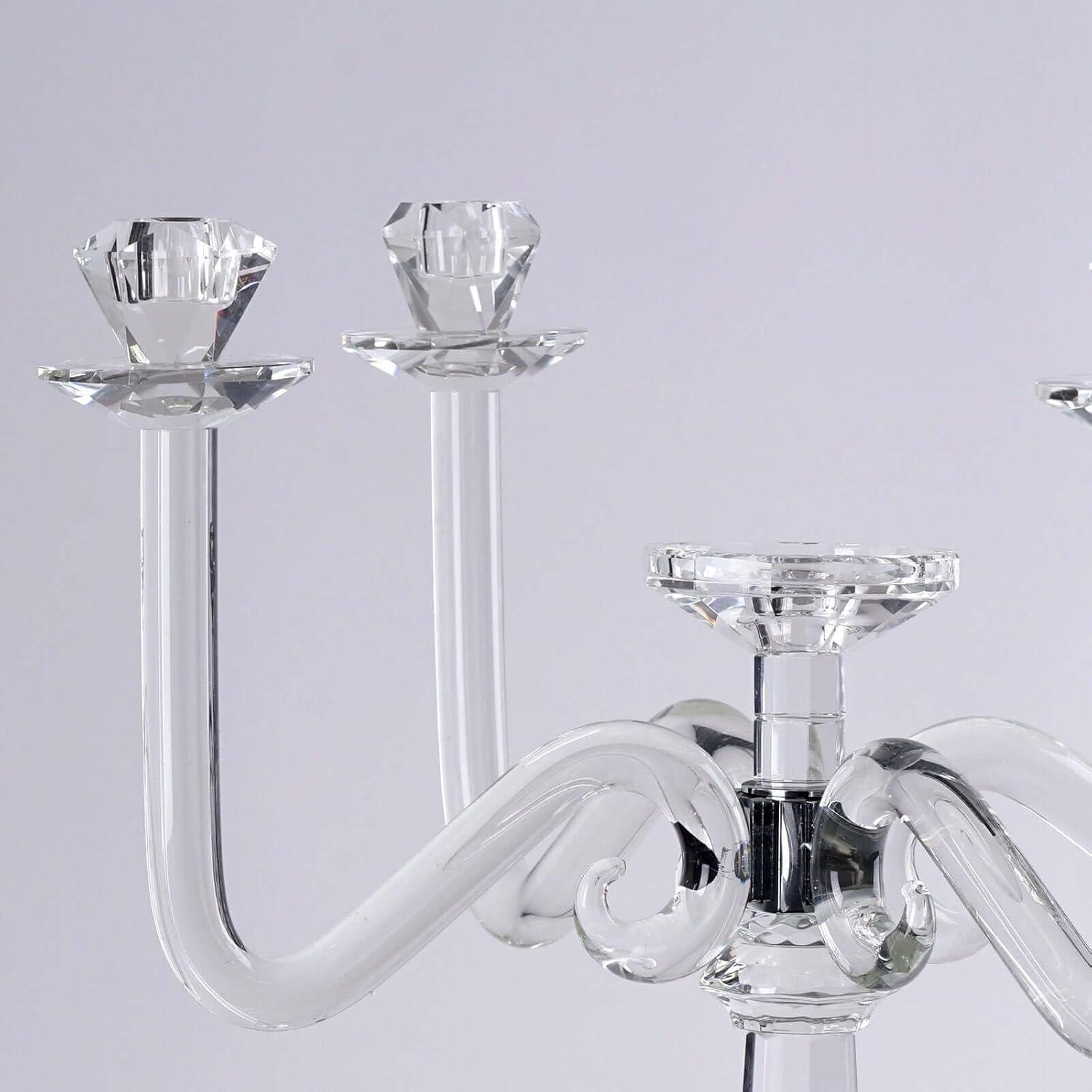 Efavormart 27" Tall Handcrafted Gem Cut 5 Arm Crystal Modern Glass Candelabra Candle Holder Wedding Centerpiece