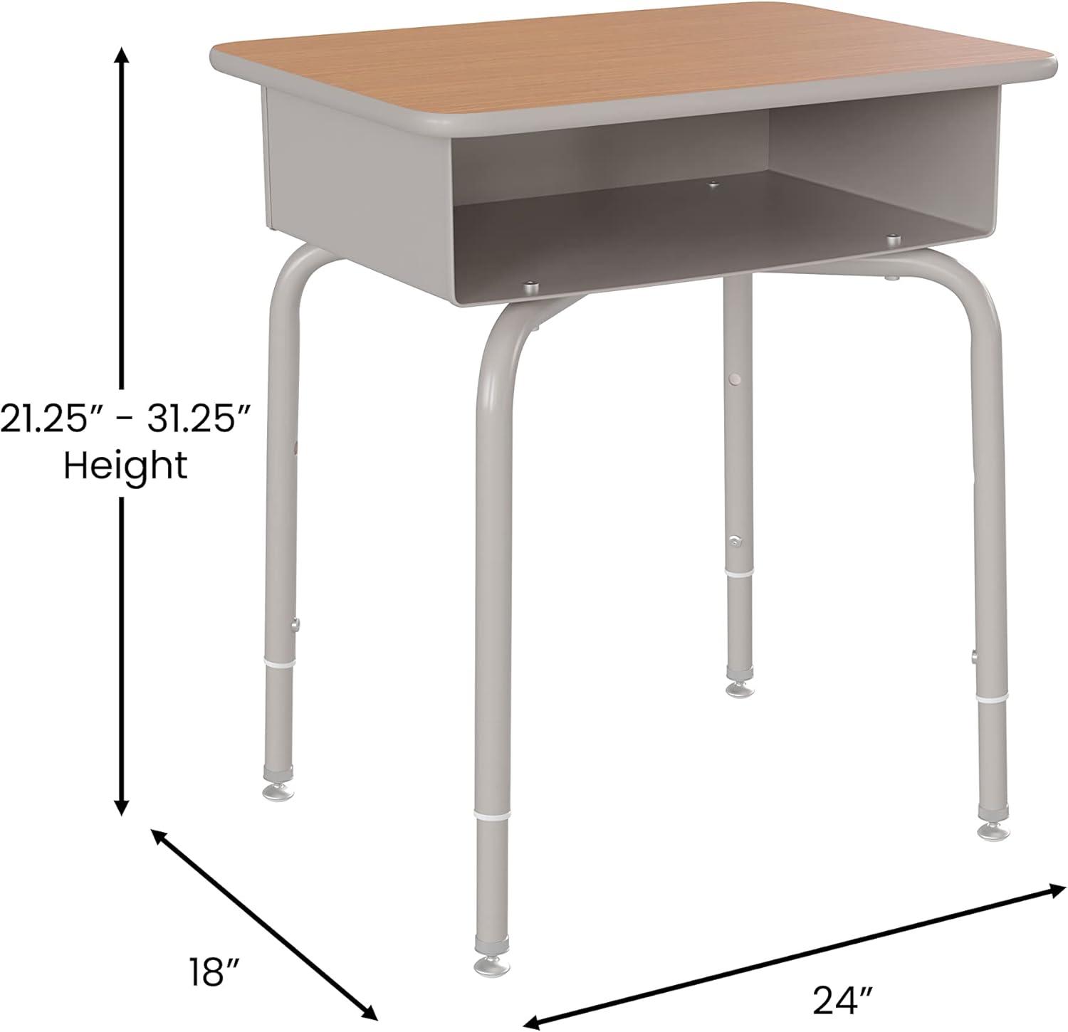 Flash Furniture Goddard Height-Adjustable Open Front Student Desk with Metal Book Box