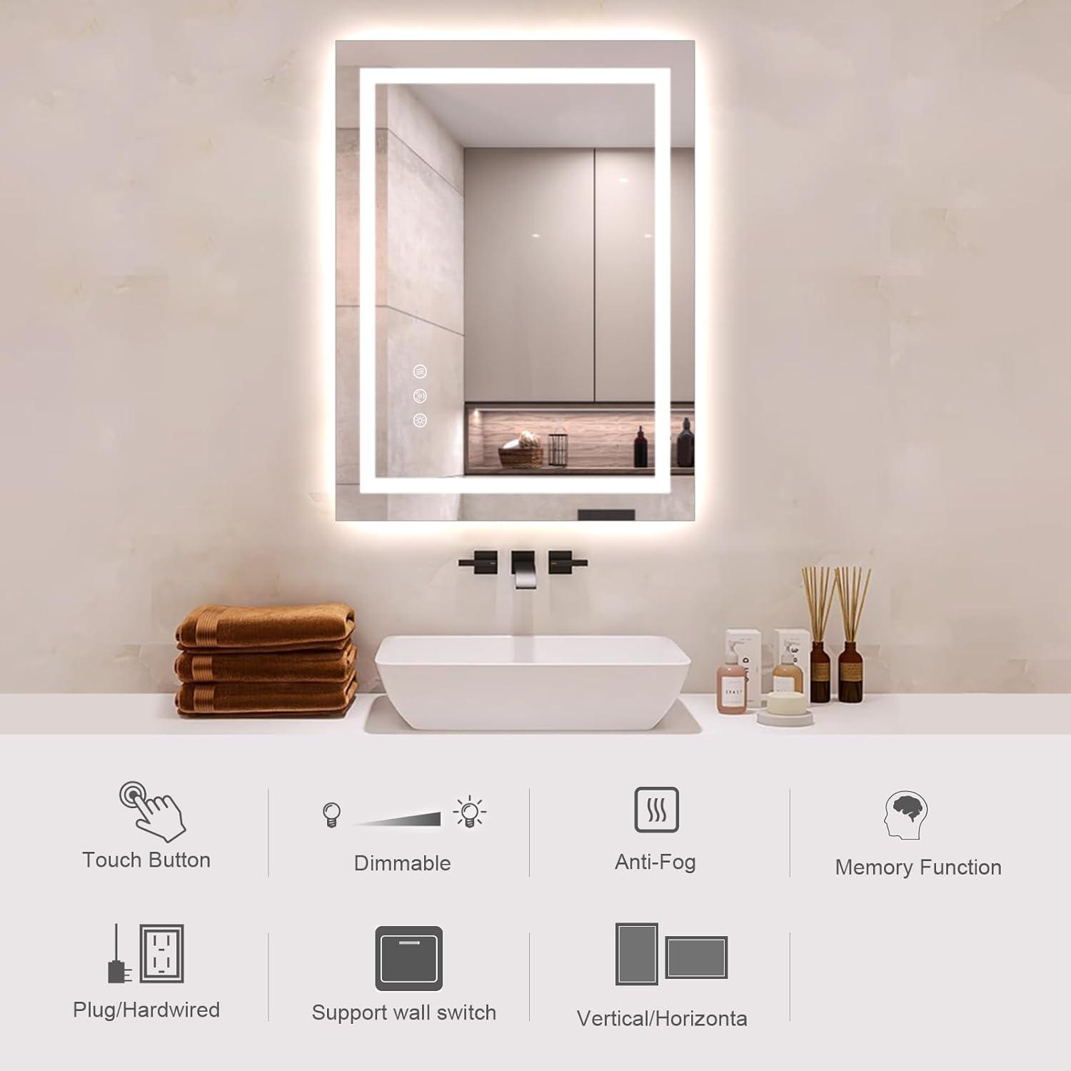 Modern Rectangular Aluminum LED Bathroom Vanity Mirror