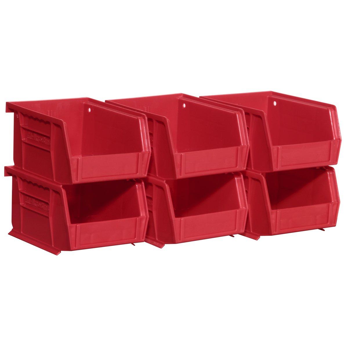 Akro-Mils Stackable Storage Bins, AkroBins 30210 Stacking Organizer, 5"x4"x3", Red, 6-Pack