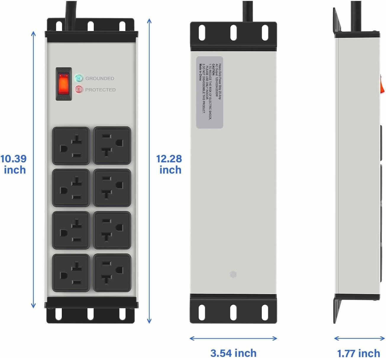 Gray Heavy Duty 8-Outlet Metal Power Strip with 6 ft Cord