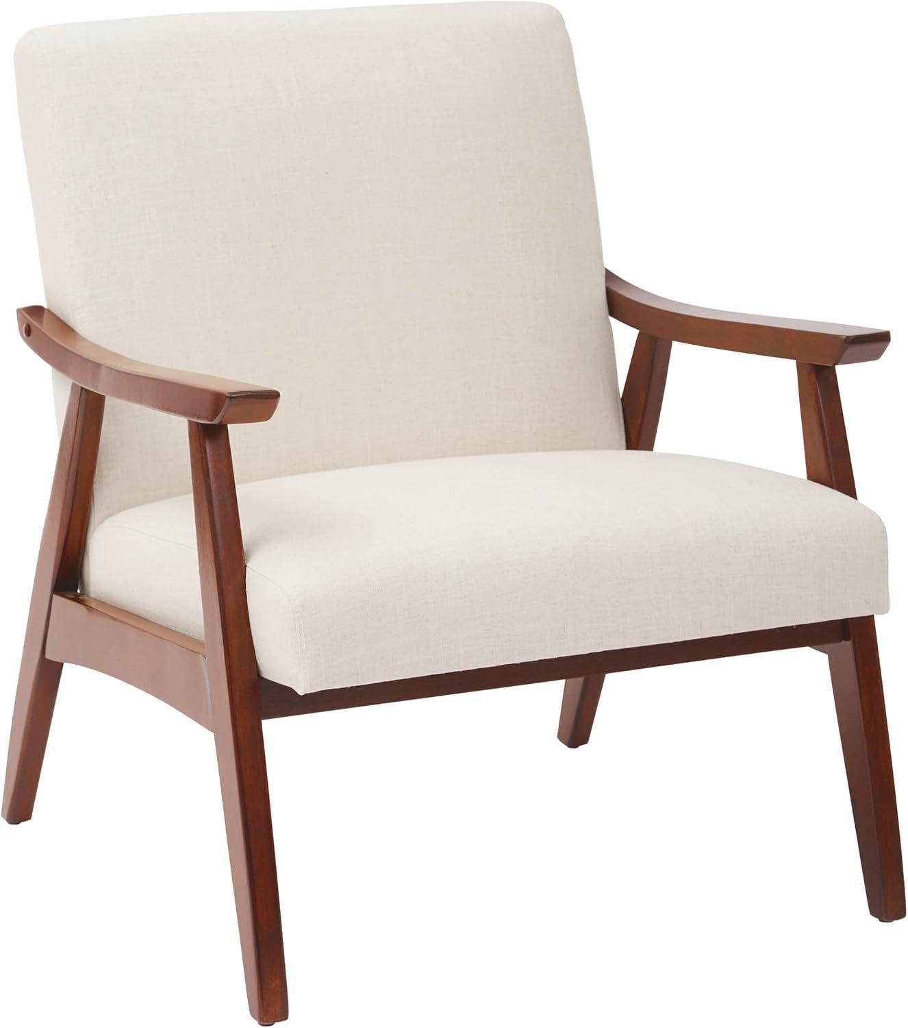 Mid-Century Modern Linen and Wood Armchair in White