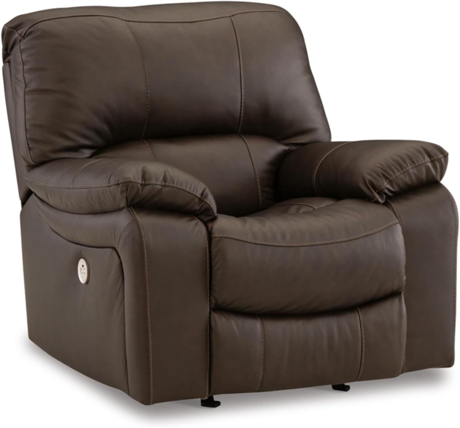 Dark Brown Leather Power Recliner with USB Port