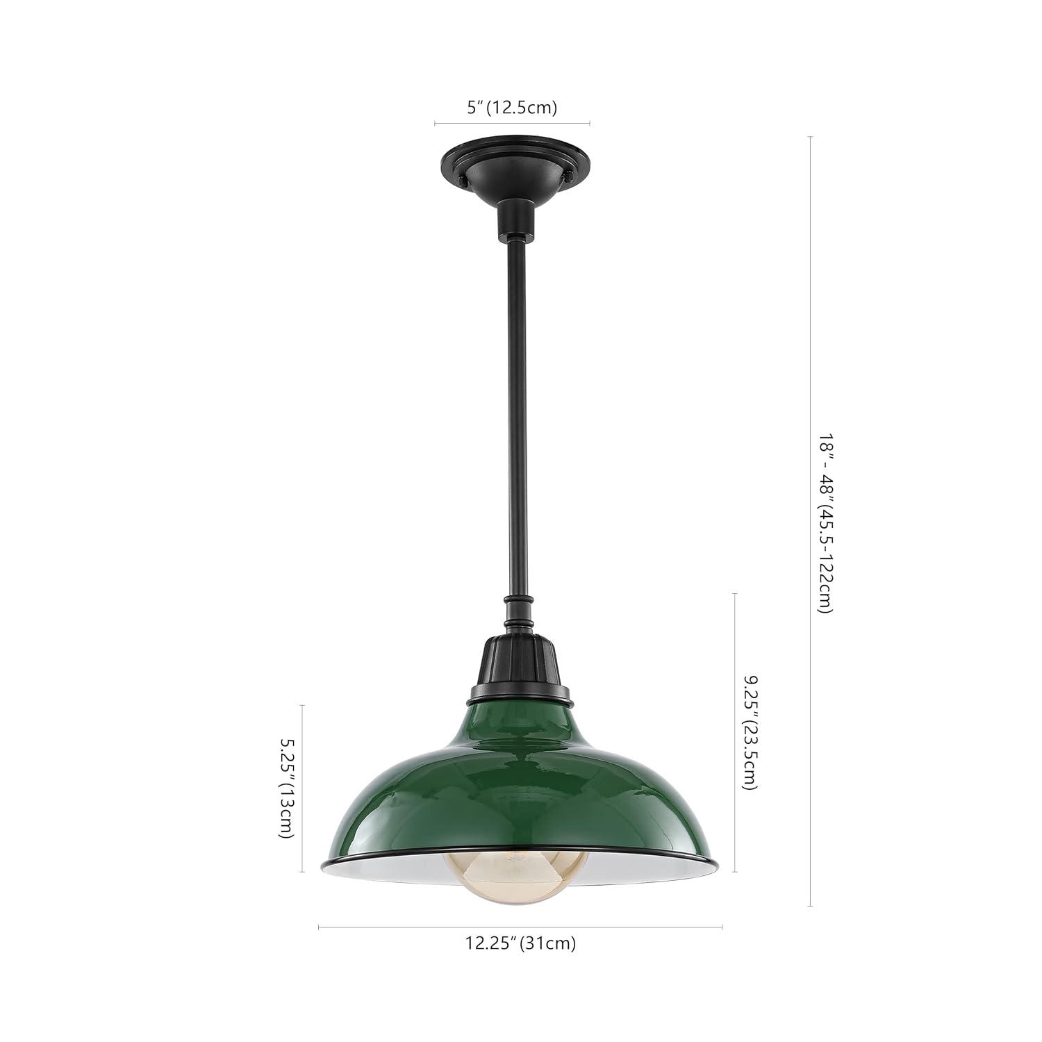 Jasper 12.25" 1-Light Farmhouse Industrial Indoor/Outdoor Iron LED Pendant, Green