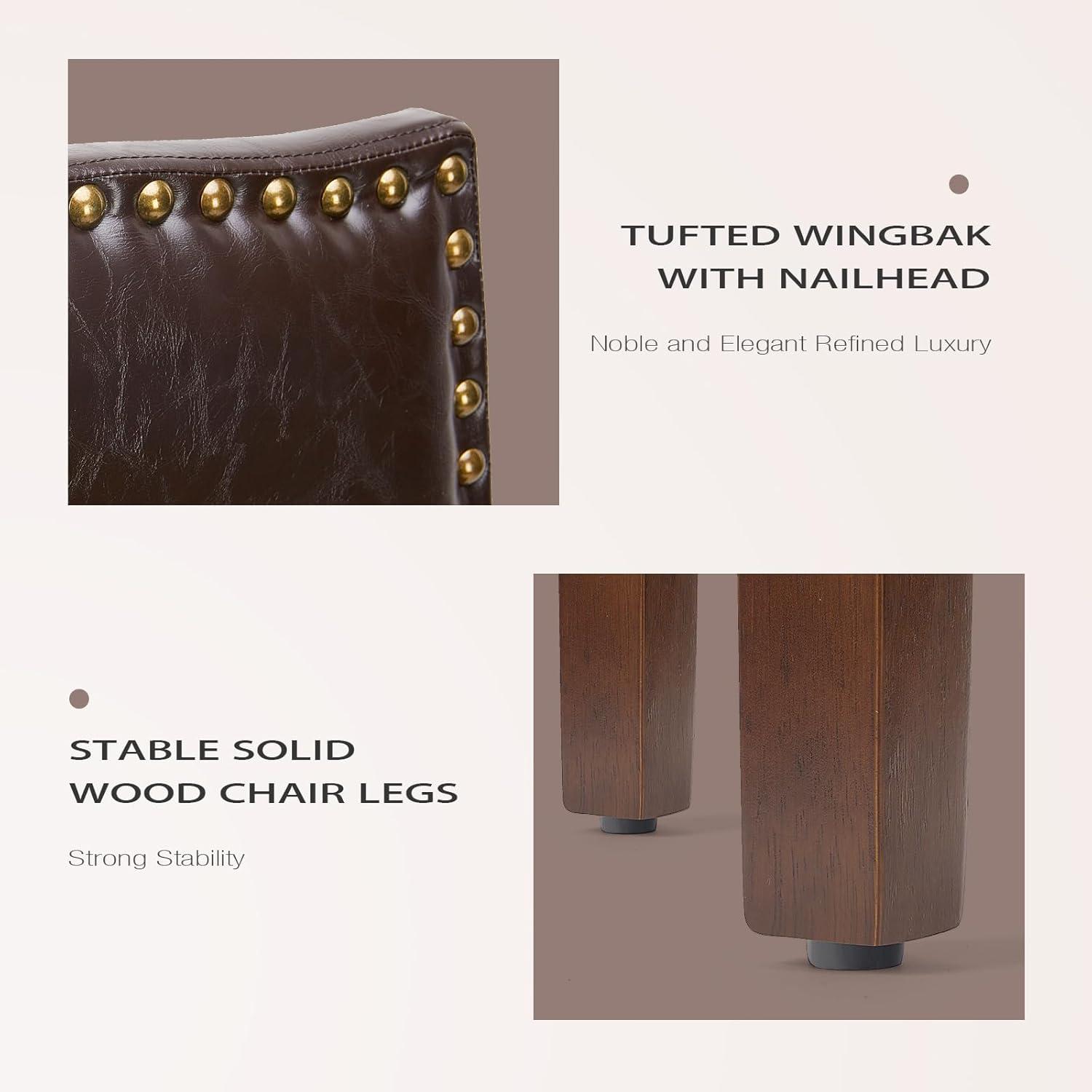 DUMOS Upholstered Dining Chairs Set of 6, Modern Leather Dining Room Chair with Nailhead Trim and Wood Legs, Mid-Century Accent for Living Room, Kitchen, Dark Brown