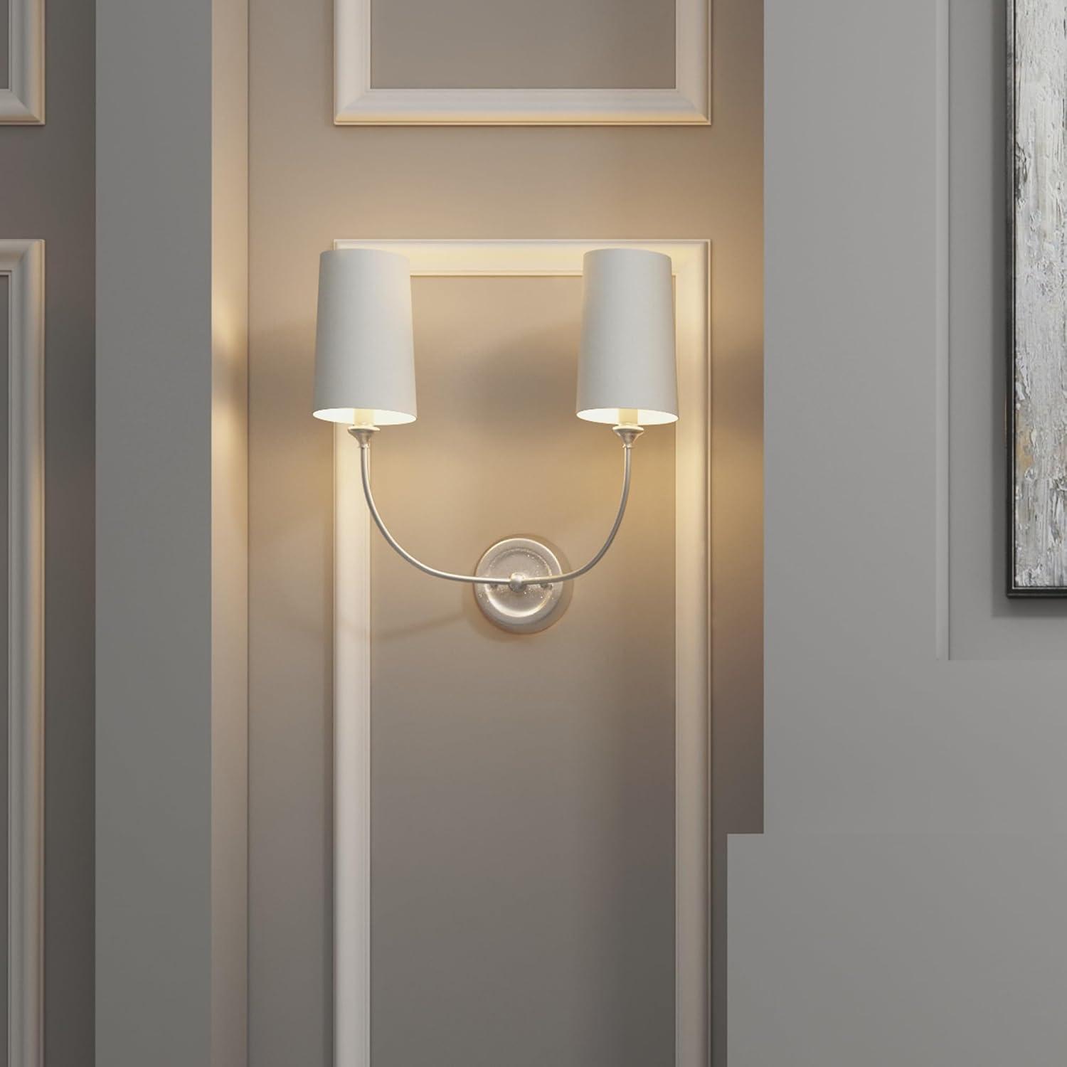 Crystorama 2242-PN Sylvan 15.5" 2-Light White Linen Sconce in Polished Nickel