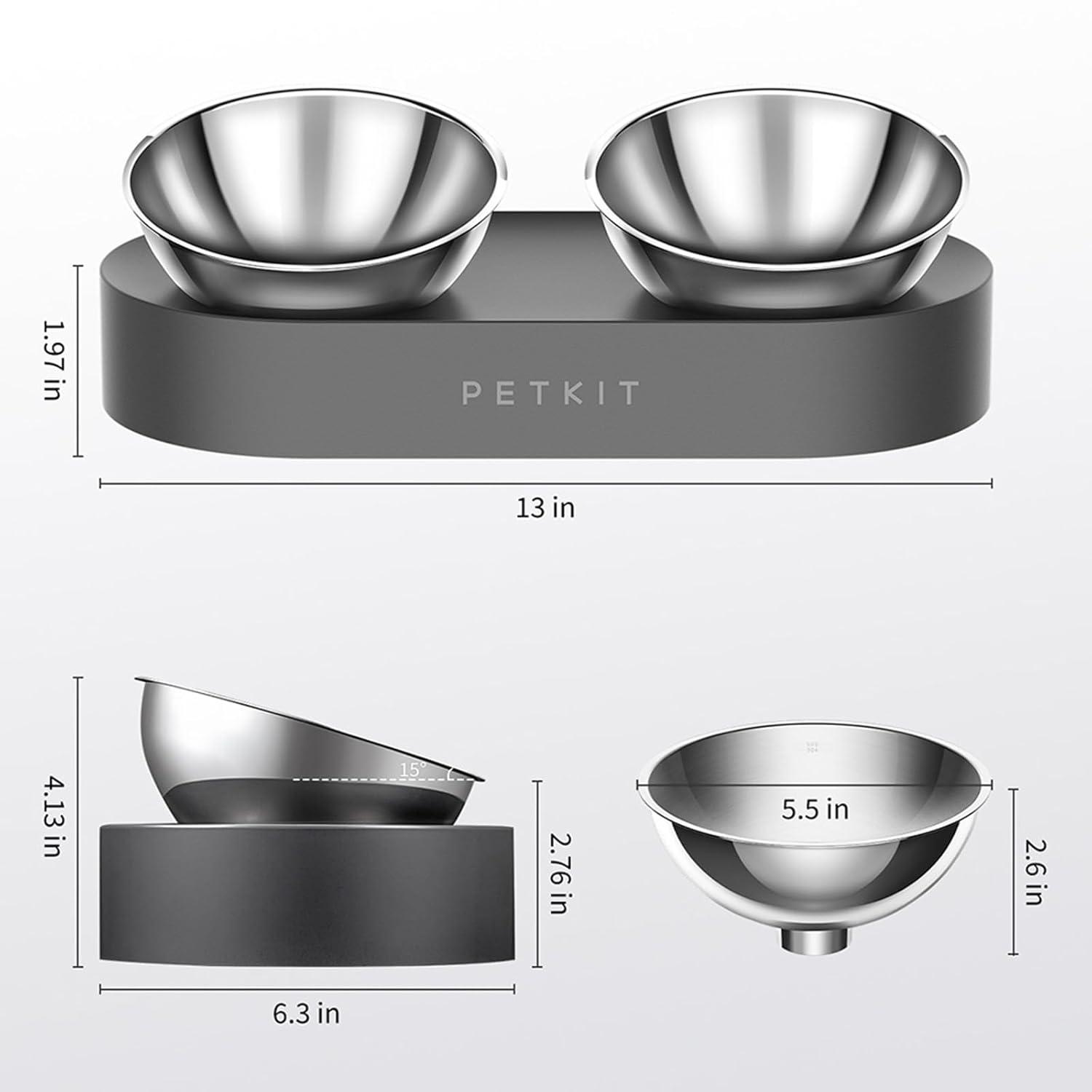 PETKIT Raised Dog Cat Food Bowl 304 Stainless Steel, Elevated Pet Food and Water Bowl Dishes, Elevated Cat Bowls, Non-Slip Tilted Cat Bowl No Spill