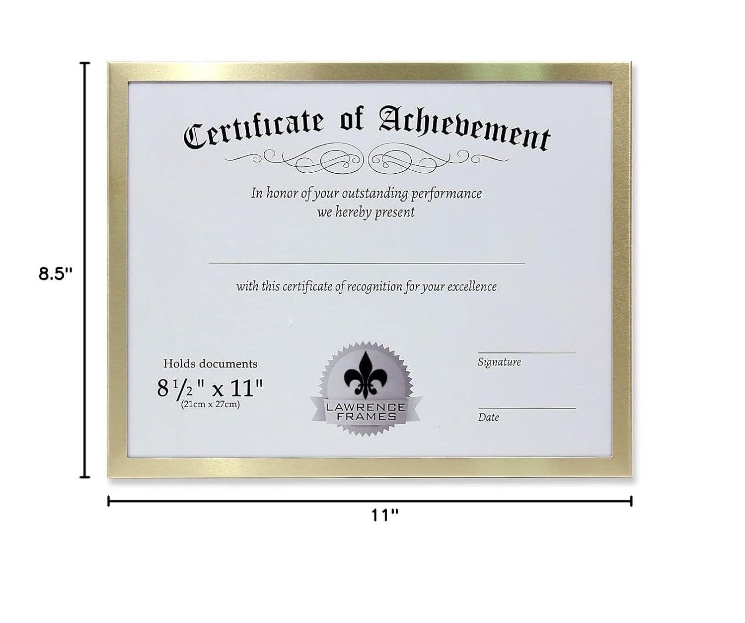 Certificate-size Brushed-Gold Aluminum 11x8one-half inch frame by Lawrence - 8.5x11